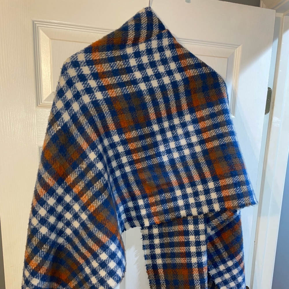 Blue, yellow, cream wool scarf